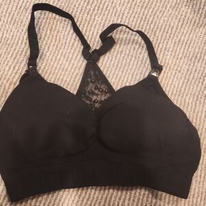 Kindred Bravely Black Lace Back Sports Bra Large Regular